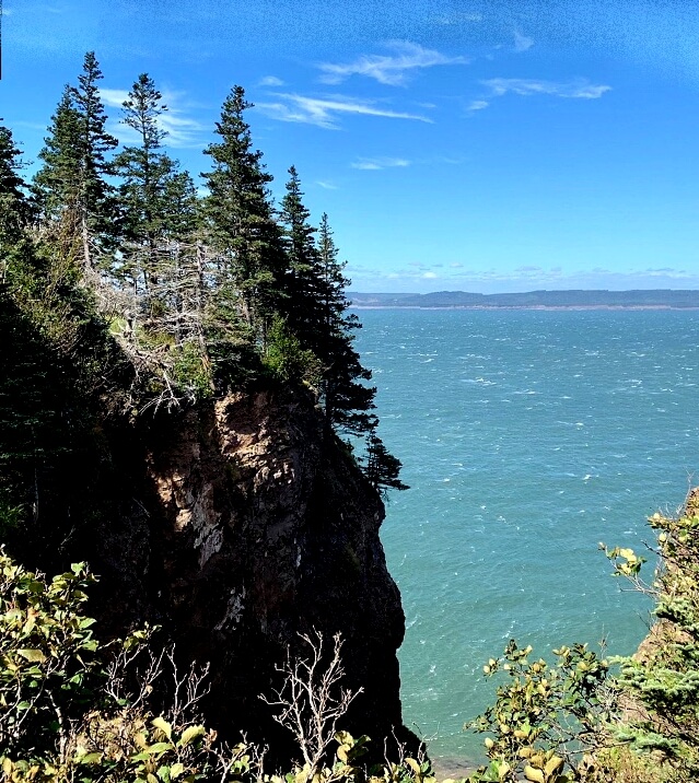 View from the cliffs at Cape Split looking across the Bay of Fundy toward the North Mountain coastline