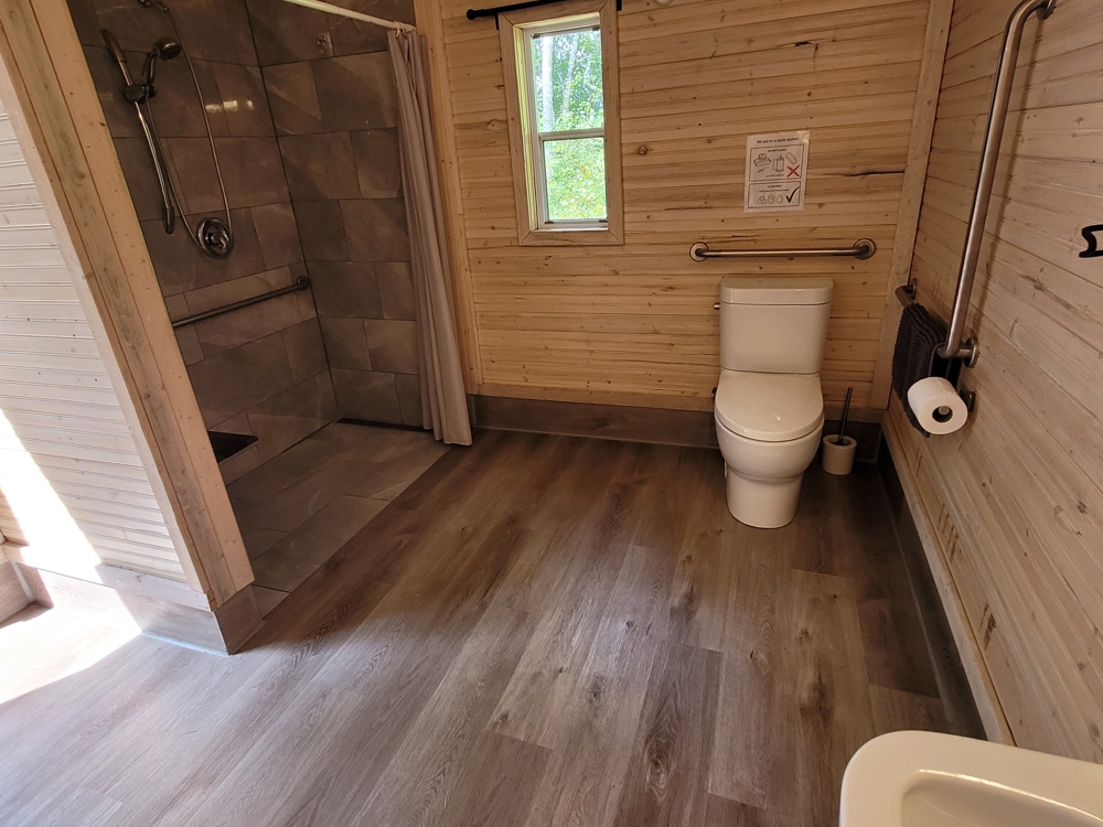 Wheelchair-accessible bathroom with shower at Pine Tent in Nova Scotia