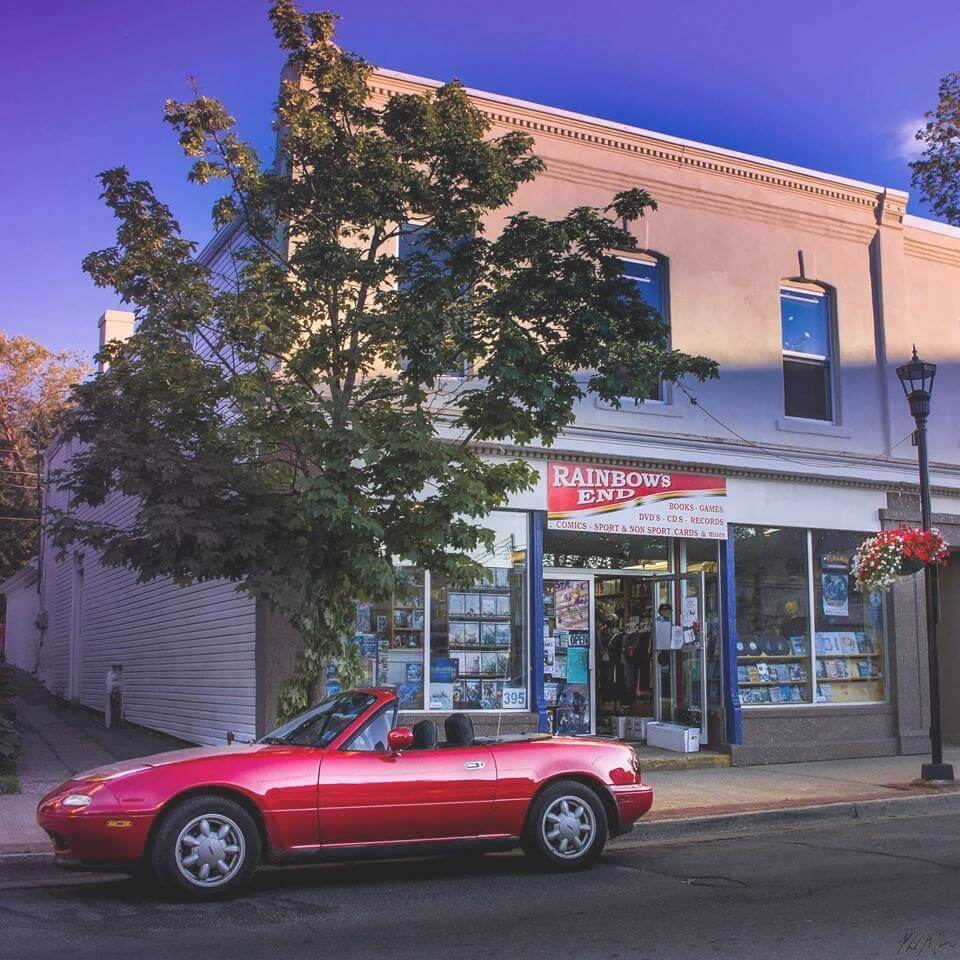 Rainbow’s End Books and Discs storefront in downtown Wolfville, Nova Scotia